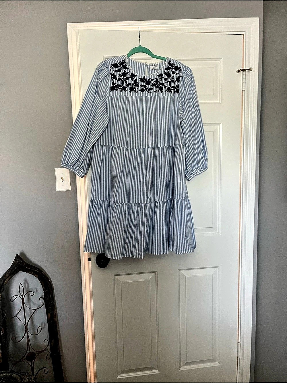 Crown & Ivy Striped Embroidered Mini Dress in Blue & White